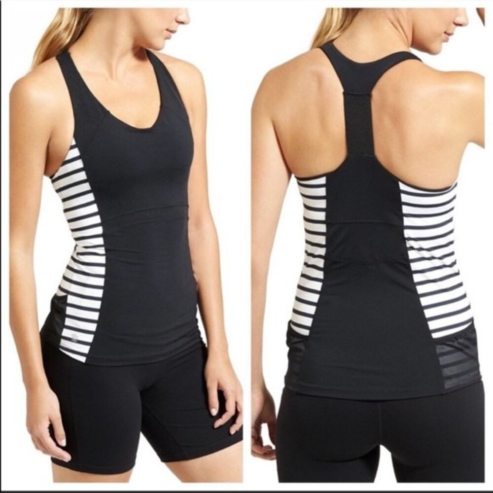 Athleta Stripe Ace Racer Tank Top Black Size XS